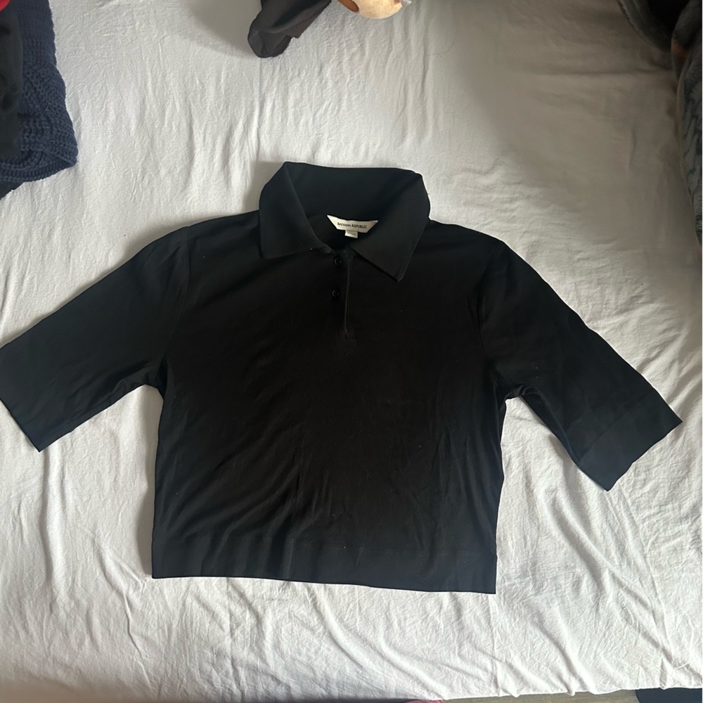 Women’s Cropped Black Polo Top - Classic Short Sleeve